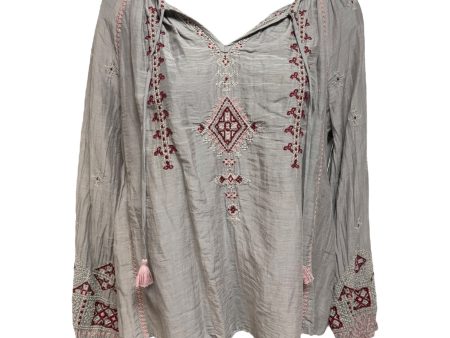 Silk Blend Embroidered Blouse Designer By Johnny Was In Grey, Size: Xs Discount